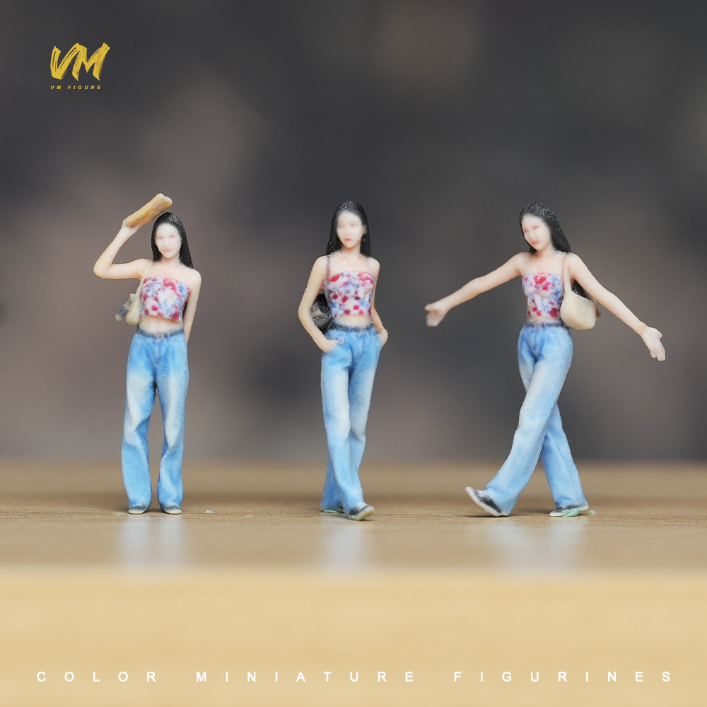 现货 1/64 活泼靓丽女孩 3D打印微缩场景模型搭配手工涂装小人偶