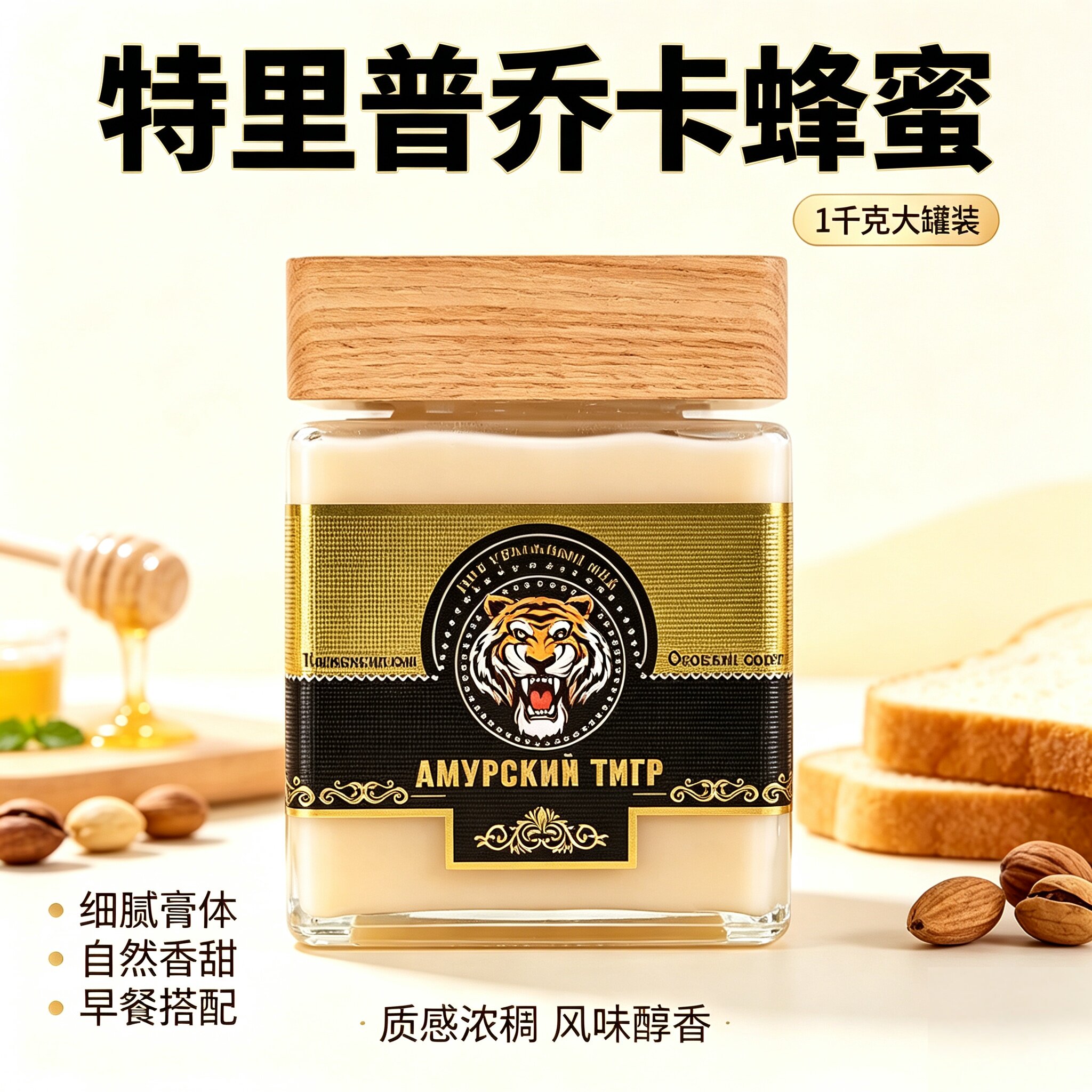 俄罗斯原瓶进口特里普乔卡莫斯科经典天然椴树蜜瓶装蜂蜜1000克