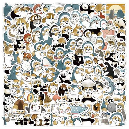 100张不同款卡通可爱小猫D款涂鸦贴纸行李箱笔记本电脑装饰防水贴