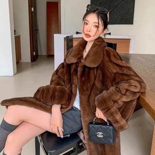 2025冬南瓜挽袖中古貂翻领水貂绒外套环保皮草大衣女加厚宽松棉服