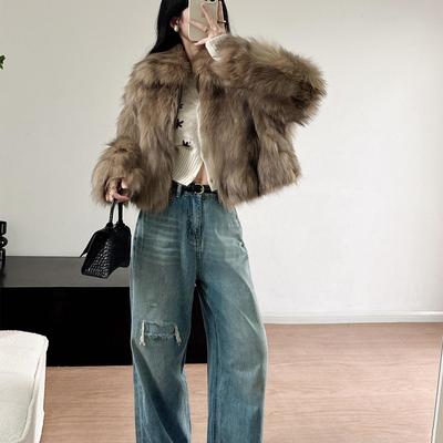 2024冬新款仿狐狸毛银狐夹克环保皮草毛毛外套短款年轻显瘦时尚