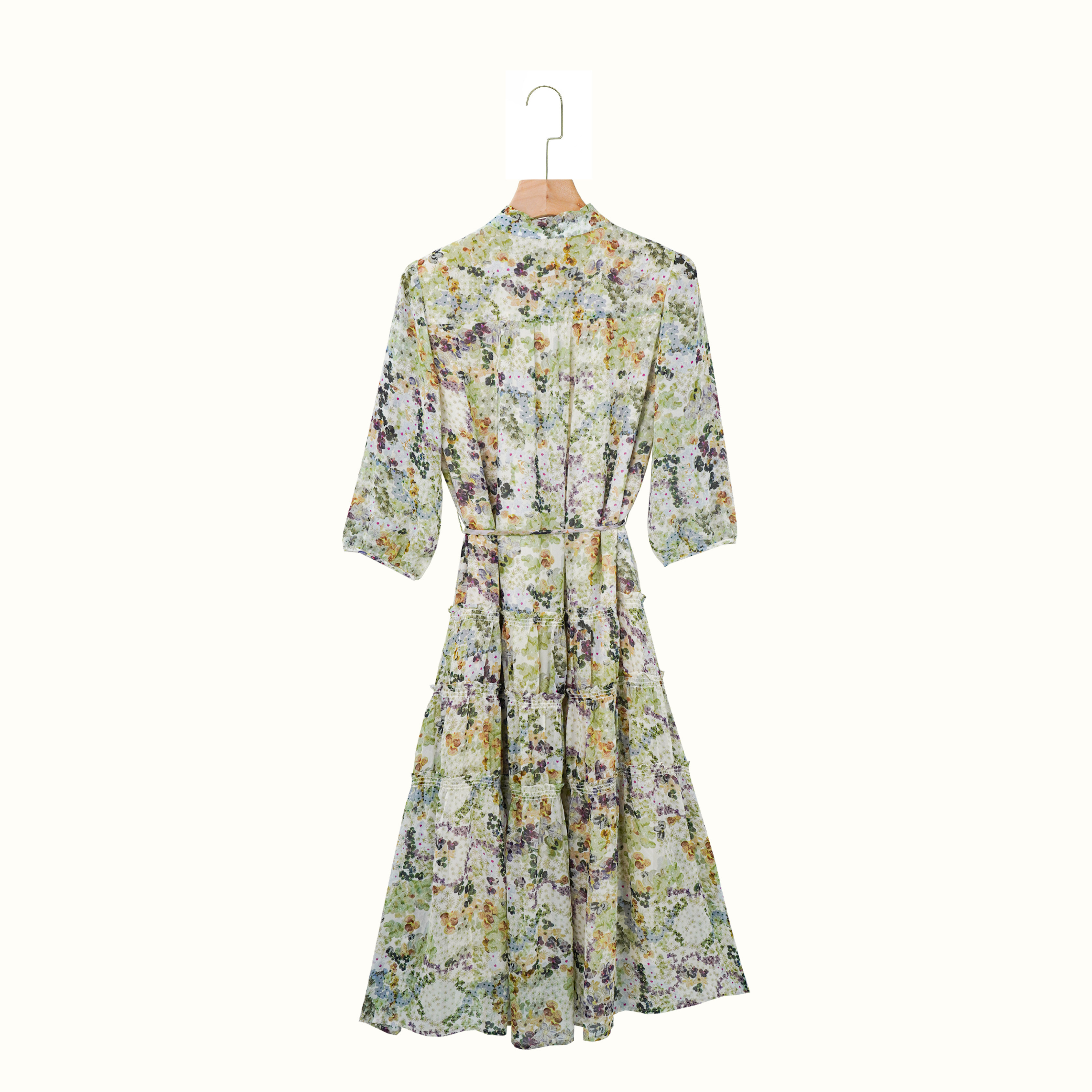 印花碎花春季油画桑蚕丝连衣裙修身法式裙子连衣裙 QH260911