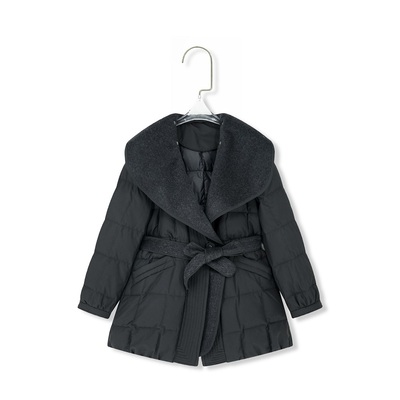 【汤曼妮粉丝专享】秋冬大翻领收腰显瘦山羊绒拼接中长款鹅绒服