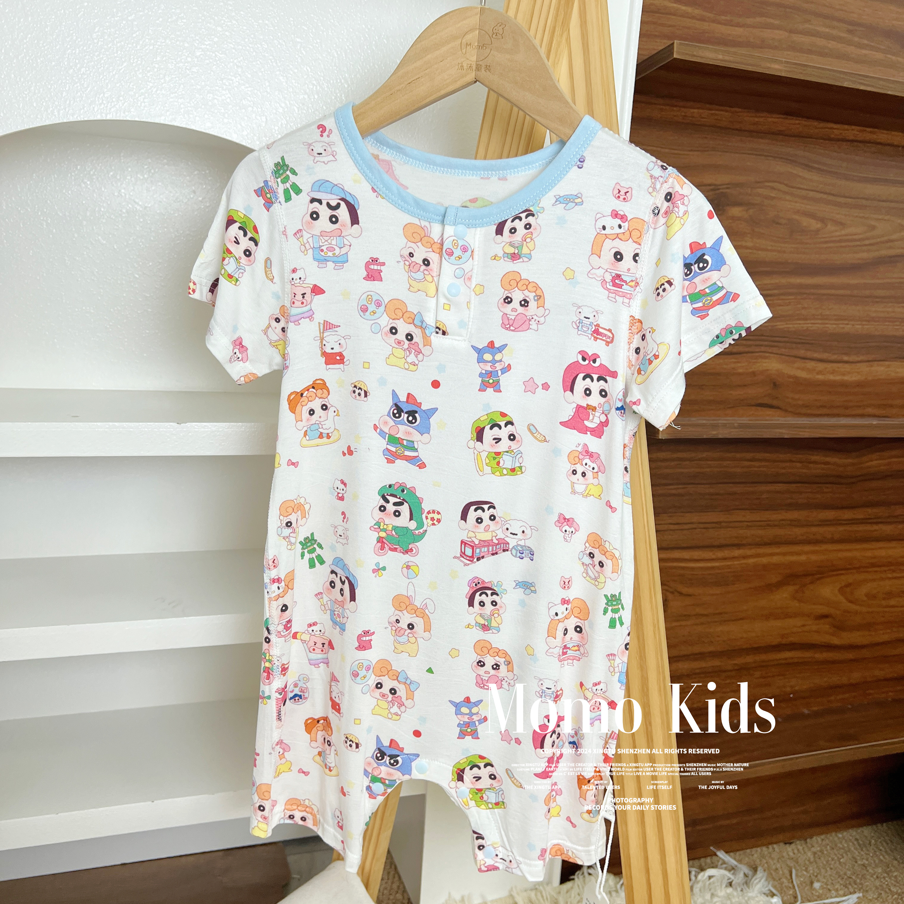 【沫沫家】出口日单优可丝可爱卡通印花蜡笔小新夏季婴儿短袖爬服