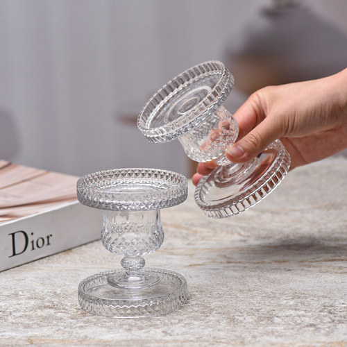 欧式轻奢浮雕高脚水晶玻璃烛台浪漫餐桌拍照道具ins香薰蜡烛底座