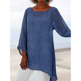 Retro Thin Female Tunic Cotton Linen Womens Tops And Blouses