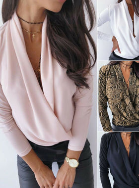 Blouse Draped Long Sleeve Slim Shirts Office Lady Solid Top