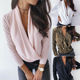 Top Sleeve Draped Blouse Office Long Shirts Solid Slim Lady