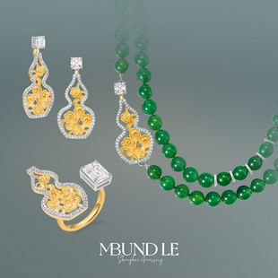 摩邦珠宝山海云云-祥云葫芦玉髓项链耳环戒指套装耳钉首饰新中式