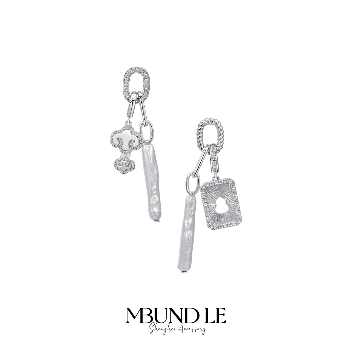 摩邦珠宝乐哉自在·称心如意-锁钥匙牙签珍珠耳环时尚节日礼物