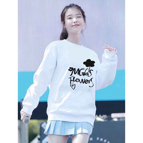 李智恩明星同款线条花卉圆领卫衣