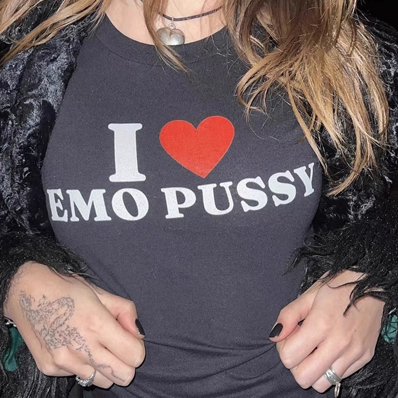 Maneskin贝斯手Victoria De Angelis衣服EMO PUSSY摇滚短袖T恤