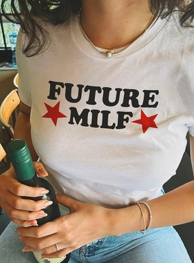 FUTURE MILF趣味英文短袖T恤夏季纯棉半袖小众设计男女潮恶搞