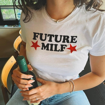 FUTURE MILF趣味英文短袖T恤夏季纯棉半袖小众设计男女潮恶搞