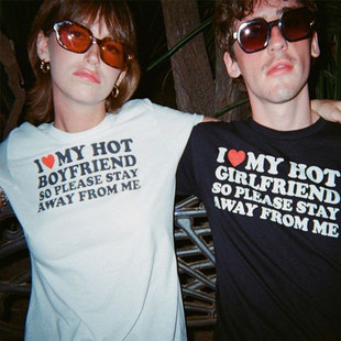 I LOVE MY GIRLFRIEND趣味英文短袖T恤夏季纯棉情侣潮男女小众
