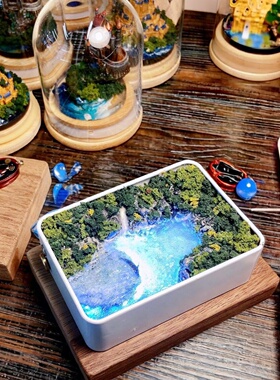 手工微缩景观铁盒小夜灯