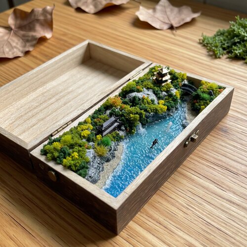 纯手工新中式山水阅江楼微缩摆件
