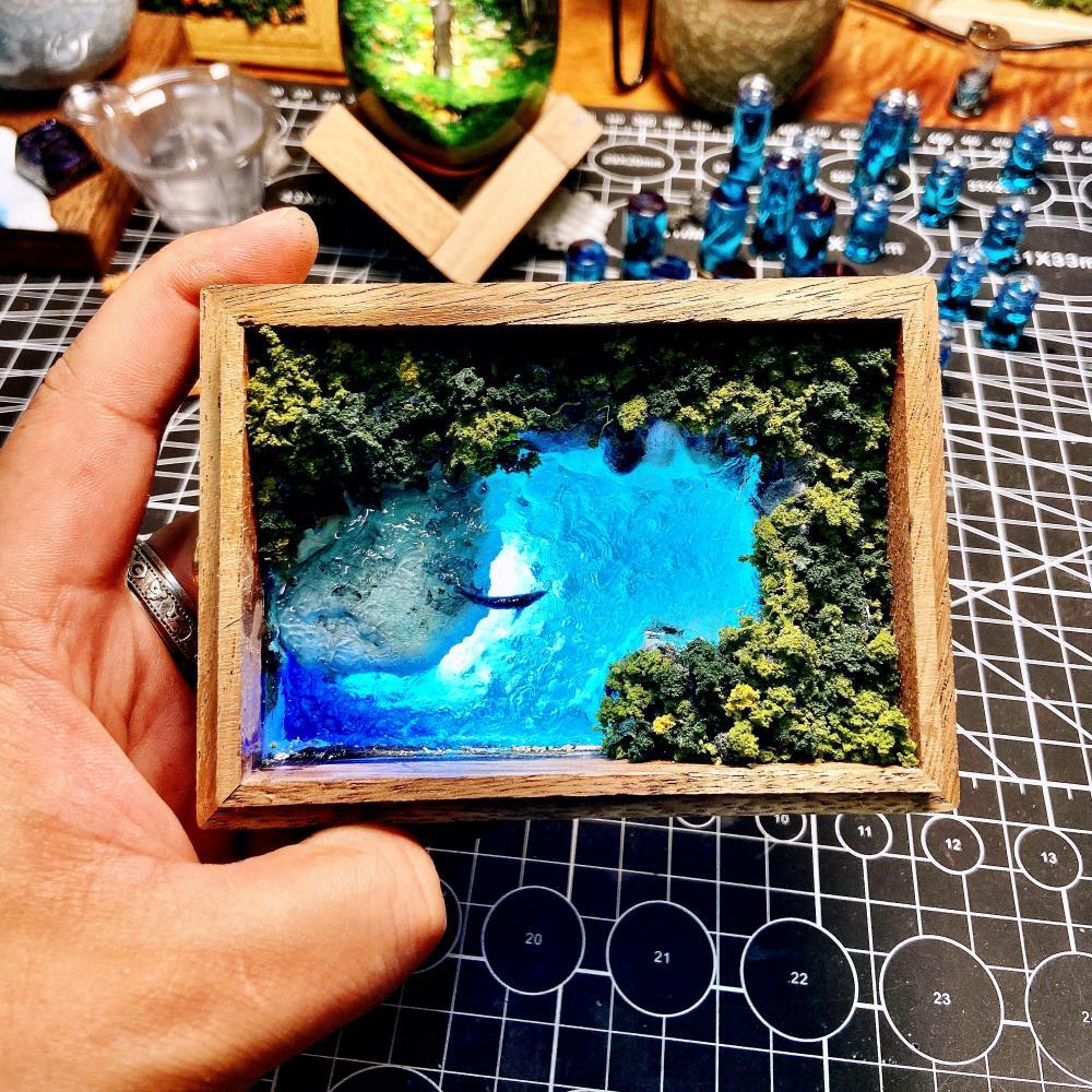 手工微缩景观木盒小夜灯扩香器