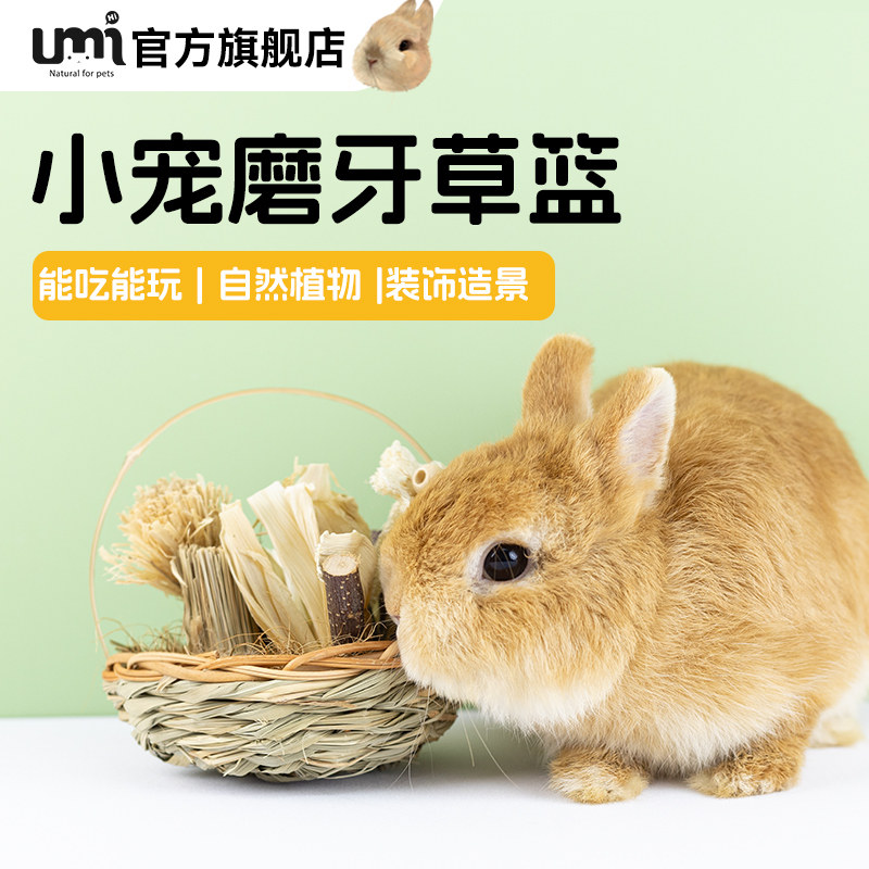 UMI兔子磨牙草篮龙猫豚鼠解闷耐啃磨牙挂篮趣味草编零食兔笼装饰