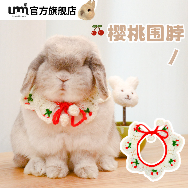 兔子樱桃围脖手工编织针宠物项圈口水巾时尚可爱兔兔猫咪通用
