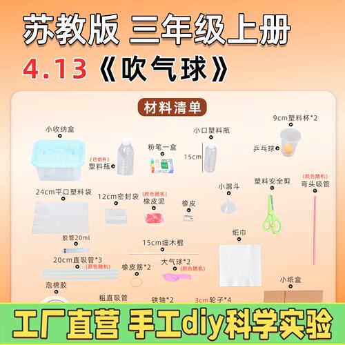 苏教版三年级上册小学生科学小实验套装手工材料包器材教具吹R94