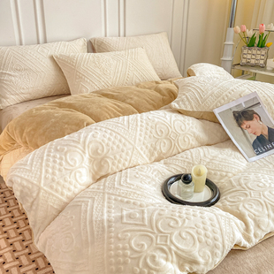 新款牛奶绒冬季加绒加厚欧式雕花双面绒四件套床单床笠款床上用品