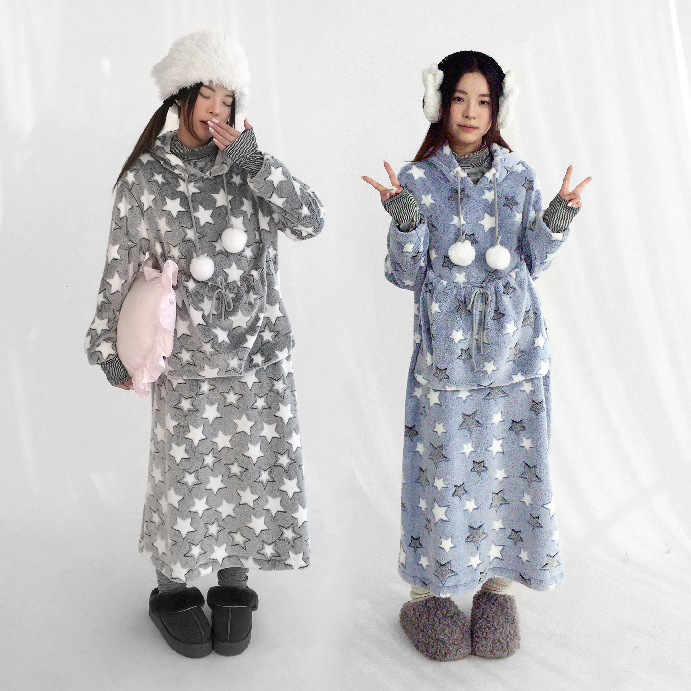 innomoood 抱抱小猫毛绒星星连帽家居服连衣裙毛球睡衣,女士内衣/男士内衣/家居服,睡袍/浴袍,淘宝优惠券,粉丝福利购,淘宝优惠卷