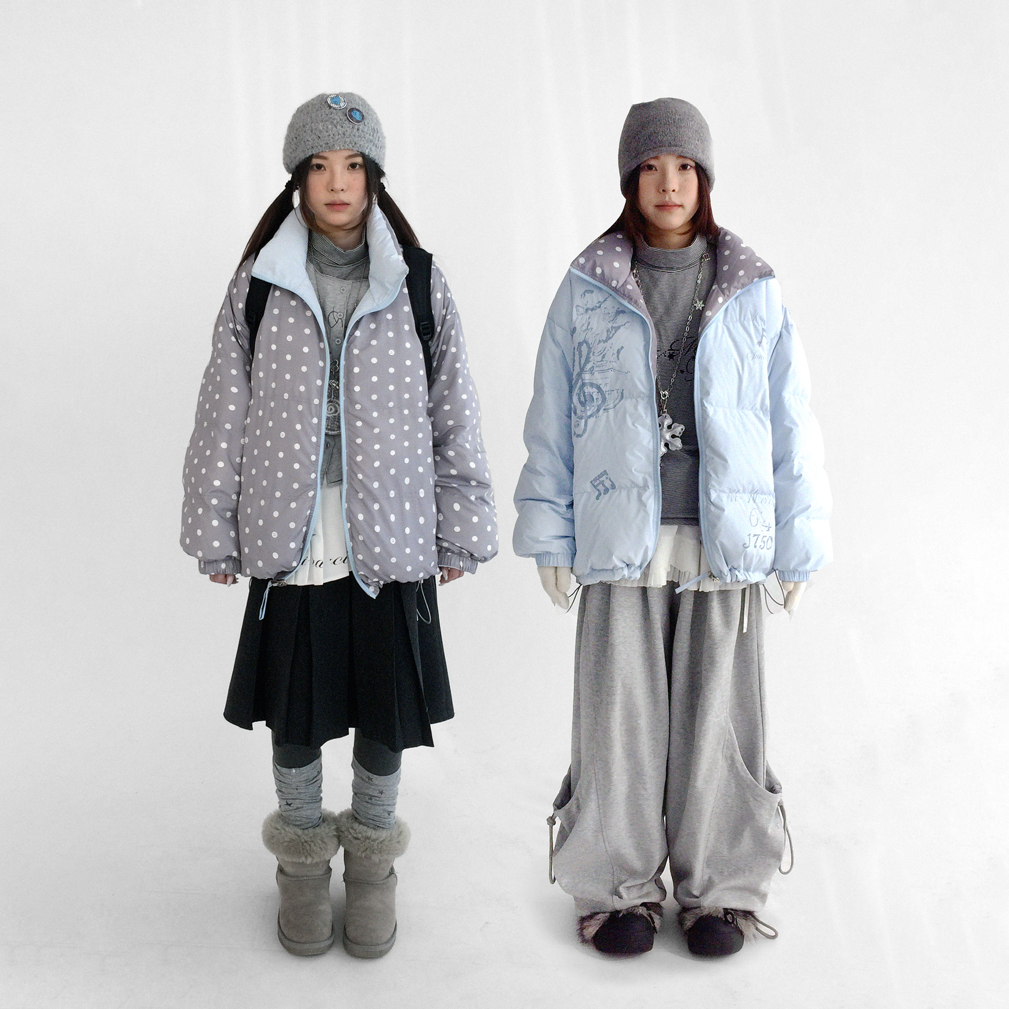 innomoood 香草种子新标90绒印花波点两面穿羽绒面包服外套立领冬