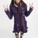 innomoood 圆领内搭叠穿百搭短裙抽绳女 黑莓果抽褶印花连衣裙长袖