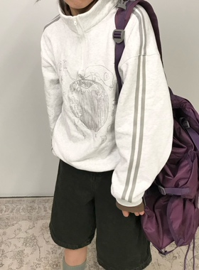 innomoood silver apple苹果线条烫银植绒立领拉链套头卫衣原创