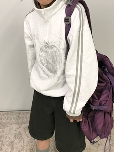 innomoood apple苹果线条烫银植绒立领拉链套头卫衣原创 silver