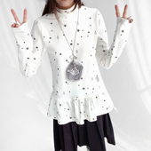 star星星泪滴德绒条纹高领荷叶边打底t恤长袖 innomoood tears