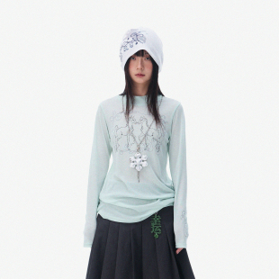 T恤罩衫 马年图案薄透半高领打底长袖 低饱和 空气刺绣 innomoood