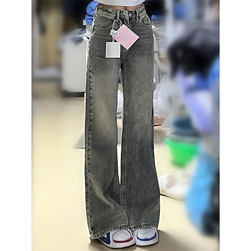美式复古直筒牛仔裤女夏季新款胖妹妹mm高腰遮胯宽松显瘦阔腿长裤