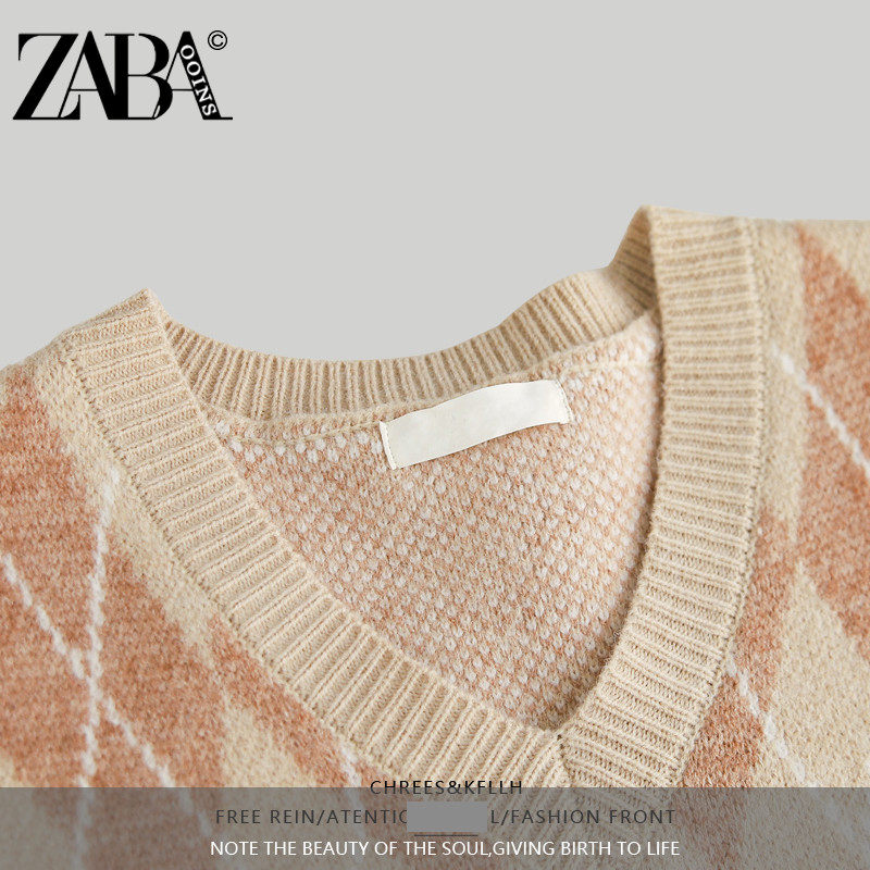 브랜드 철수 2024 미국 복고풍 대학 스타일 니트 조끼 마름모 가을 겨울 짧은 스웨터 조끼 트렌드