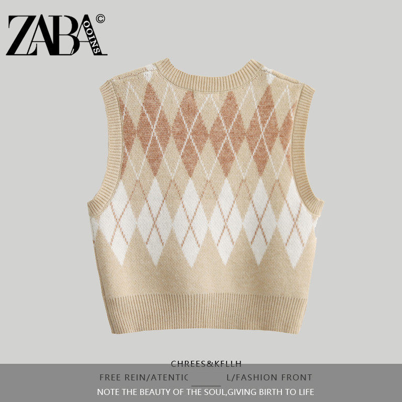 브랜드 철수 2024 미국 복고풍 대학 스타일 니트 조끼 마름모 가을 겨울 짧은 스웨터 조끼 트렌드