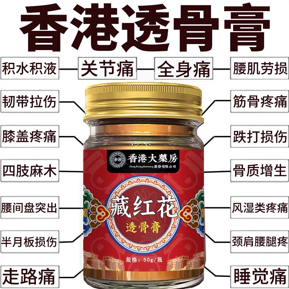 香港大药房正宗藏红花透骨膏腰腿肩周颈椎关节手腕全身疼痛老牌子