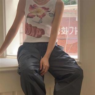 Unique SEI夏日简约复古花朵立体SOAP印花短款圆领修身螺纹背心