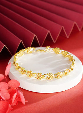 【下单立减50】沙金四叶草链条手链久不掉色仿真999镀金首饰_jh