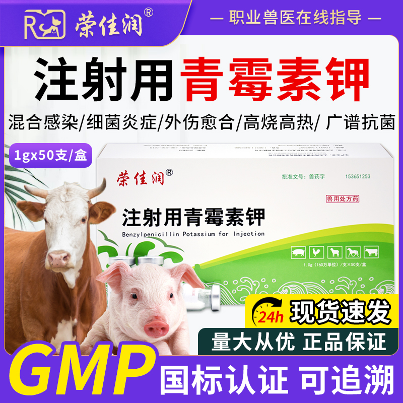 荣佳润兽药160万注射用青霉素钾兽用粉针猪牛羊鸡猫狗抗菌消炎药