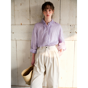 木耳边系带亚麻衬衫 birds春法式 stars women