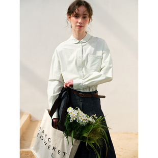 薄荷绿宽松通勤上衣 birds春彼得潘领全棉刺绣衬衫 women stars