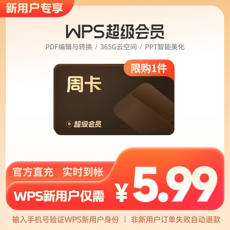 【限品牌新客】WPS超级会员7天周卡PDF编辑PPT模板excel表格制作 教育培训 office办公制作 原图主图