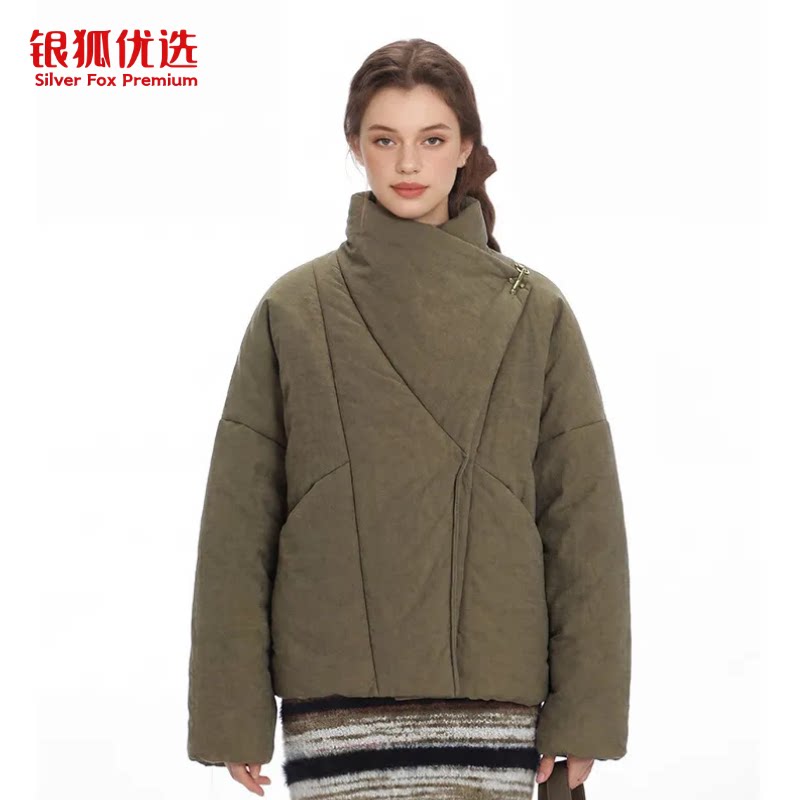 银狐优选美式复古2026冬季新款立领设计感棉服女加厚保暖棉衣外套