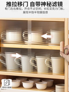 桌面餐边柜厨房储物柜子台面玻璃门碗柜置物架咖啡收纳柜茶具 日式