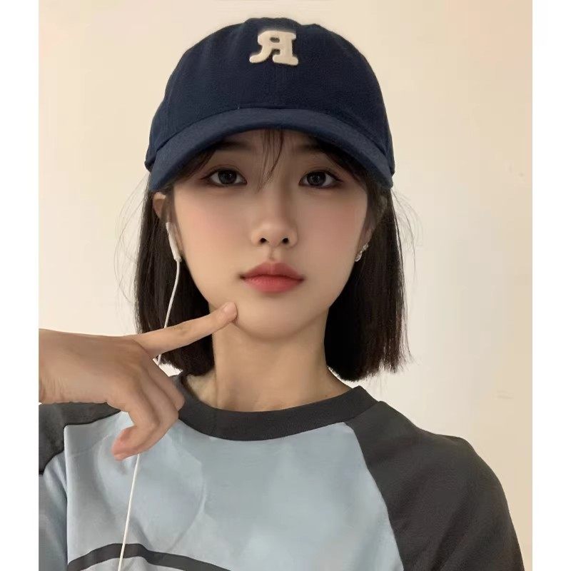 藏青R标韩系显脸小宽檐棒球帽