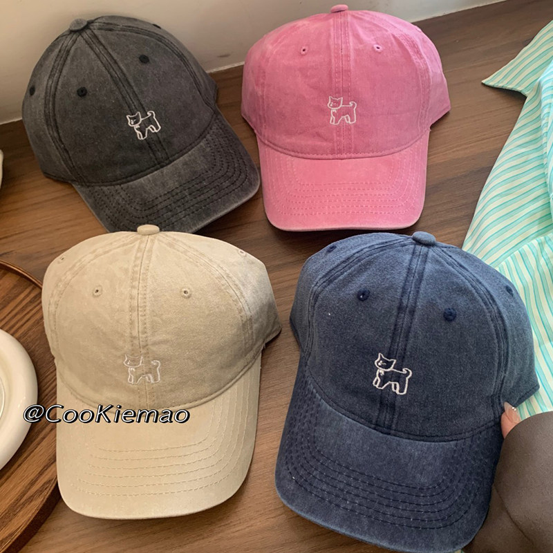 韩版复古修狗水洗棉棒球帽女春夏帽子