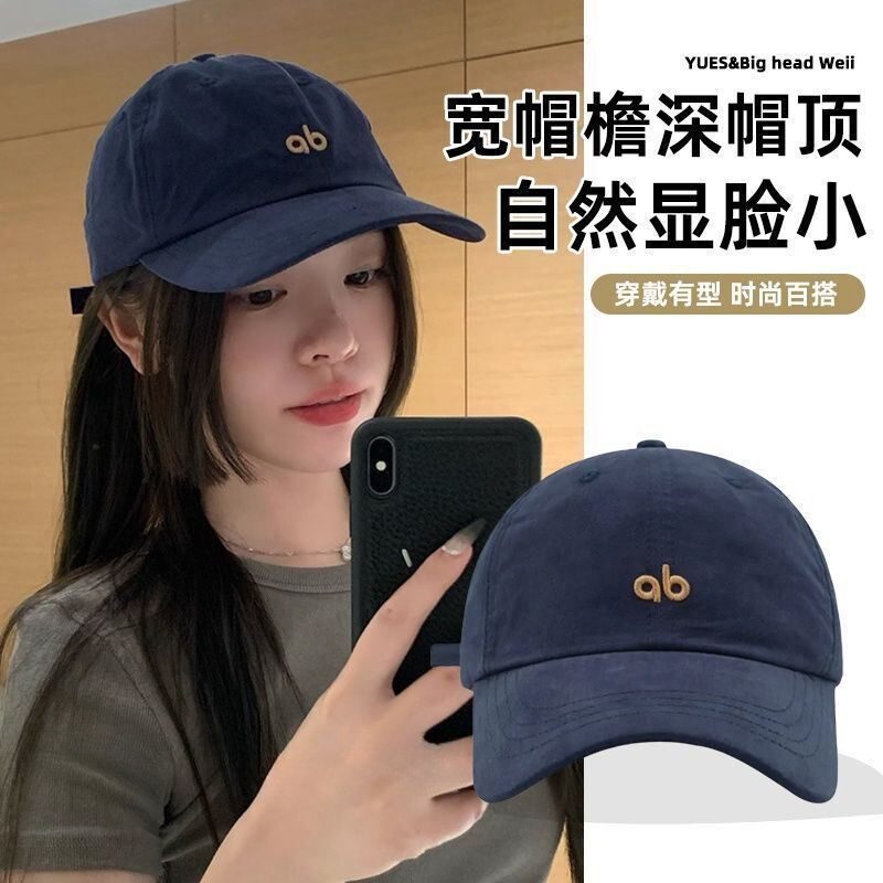 复古字母刺绣棒球帽女宽帽檐大头围帽子韩系遮阳显脸小鸭舌帽
