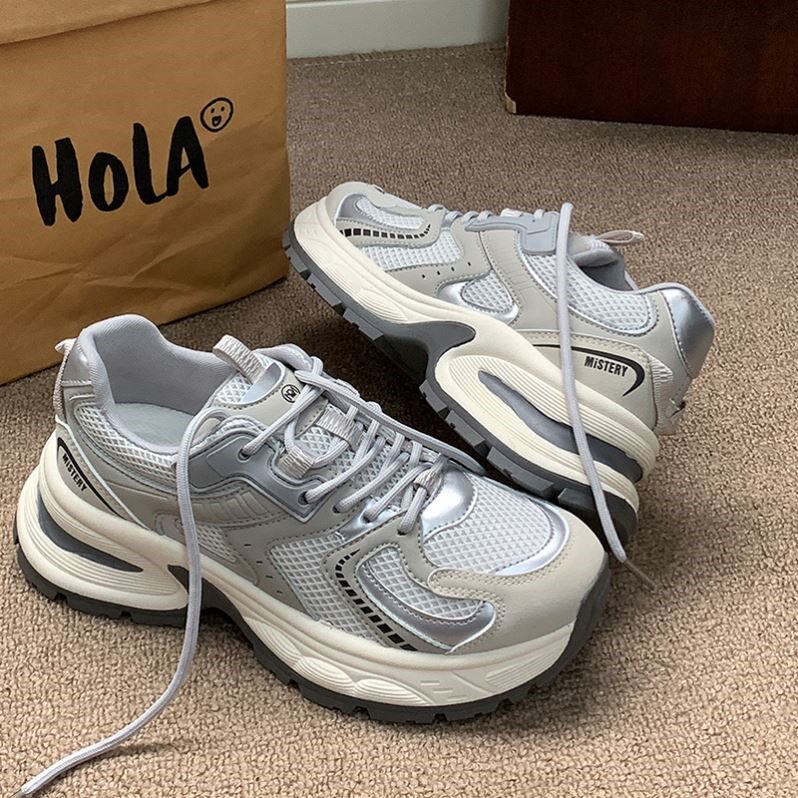 显脚小老爹鞋女款2025夏季新款厚底增高休闲女鞋网面透气运动鞋子