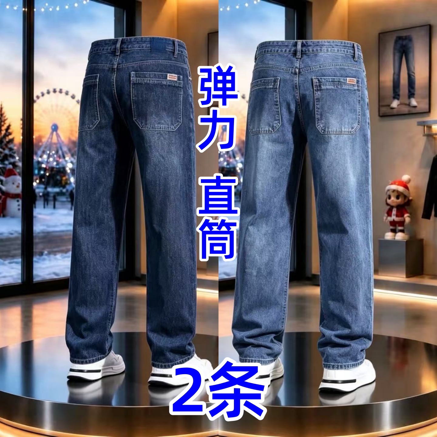 弹力牛仔裤男士宽松直筒休闲长裤秋冬厚款商务男装大码耐磨工作裤